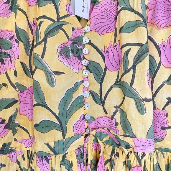 Fox & the Mermaid Venice floral block printed cotton midi dress Sz M/L NWT - Picture 6 of 11